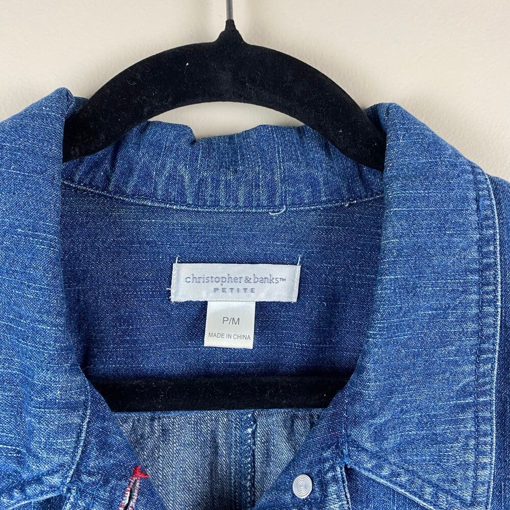 Christopher & Banks Denim Utility Jacket Womens P/M Grunge Utility Cargo Western - Picture 7 of 10